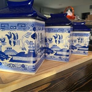 Blue and White Ceramic Canisters